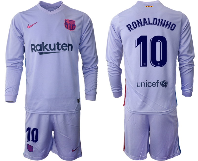 Men 2021-2022 Club Barcelona Second away purple Long Sleeve #10 Soccer Jersey1